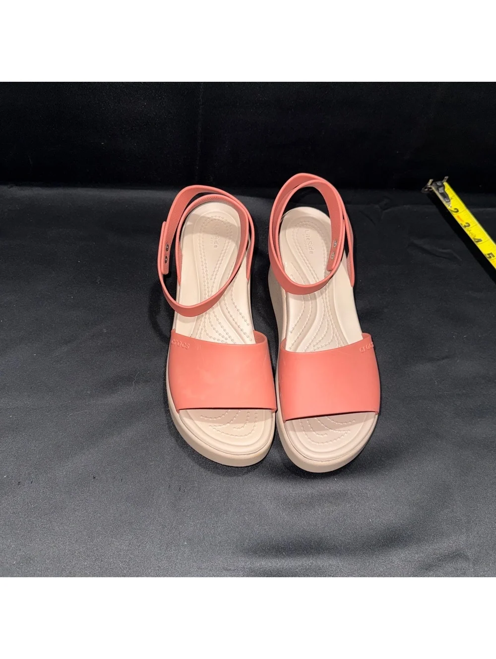 Crocs Womens Wedge Sandals Size 8 Coral Pink and Beige